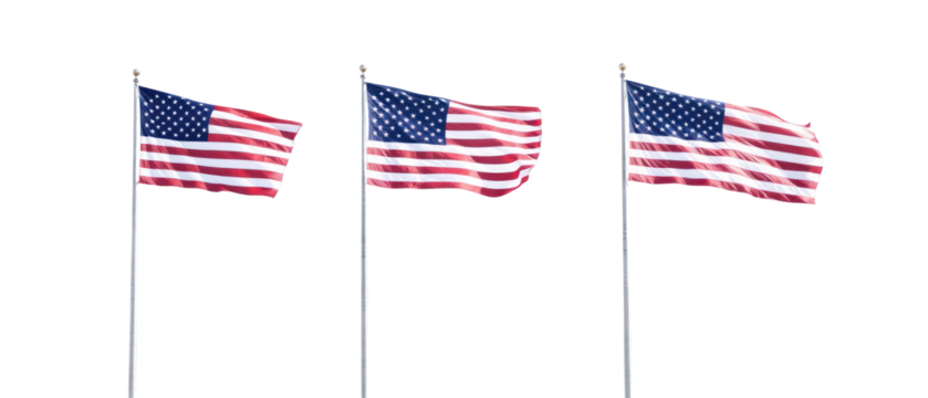 Three American Flags Waving Against Transparent Background Showcasing Patriotism And National Pride