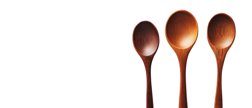 Three Wooden Spoons With Detailed Texture Against Black Background