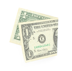 Folded dollar banknote isolated on white, top view
