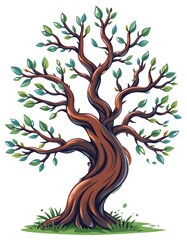 cartoon of a tree with twisted branches, isolated on white background