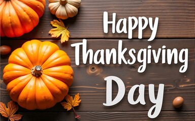 Happy Thanksgiving Day with pumpkin and nut on wooden background. High quality