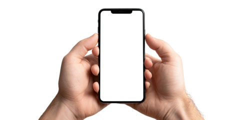 Smartphone held in two hands, blank screen (5)