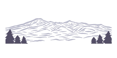 日本の山シリーズより、安達太良山。手描きで描いた山の景色。Mount Adatara, from the Japanese mountains series. Hand-drawn mountain scenery.