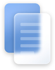 Document button and icon elements, glassmorphic transparent and glossy style for ui ux application design.