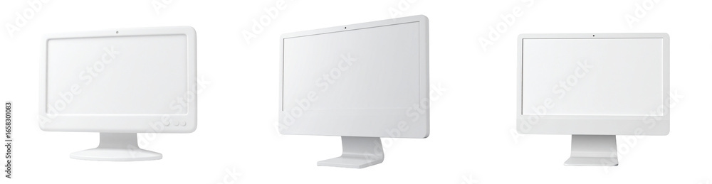 Fototapete three white computer monitors isolated on transparent background displaying modern design with flat 