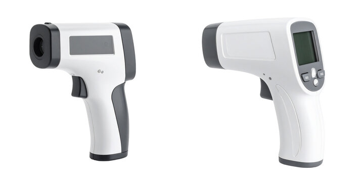 Two White And Grey Digital Infrared Thermometers On Transparent Background - Powered by Adobe