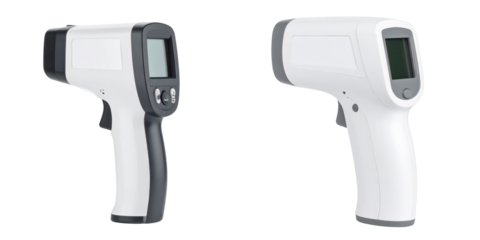 Two Infrared Thermometers On Transparent Background Displaying Digital Readouts Of Temperature Measurement