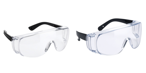 Transparent Safety Goggles Against Transparent Background Showing Two Pairs of Protective Eyewear for Workplace Safety