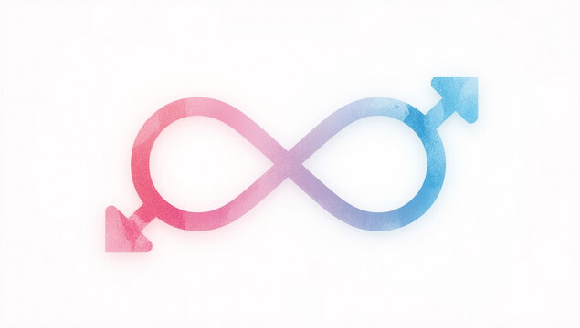 Genderfluid symbol: Infinity loop with male and female symbols in pastel colors.
