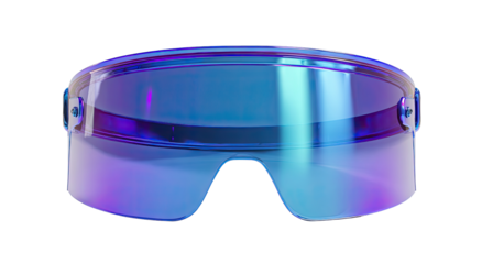 Close-up of futuristic, iridescent visor-style goggles