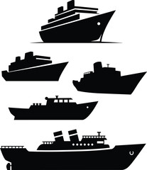 Vector silhouettes of various ships and vessels for design projects and nautical themes