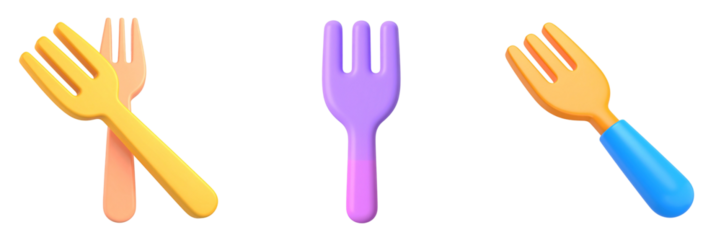 Three Colorful Forks On Transparent Background Illustrating Utensil Design
