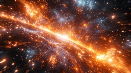 Vibrant cosmic explosion showcasing swirling galaxies and stars in deep space