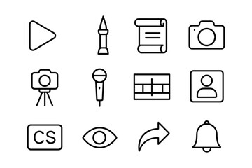 Minimalist line icons for multimedia and communication design