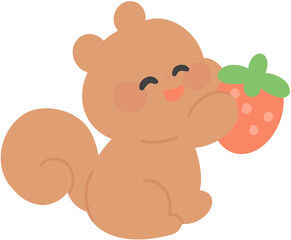 Cute Squirrel Holding a Strawberry