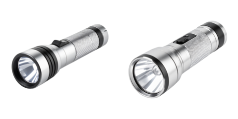 Close Up Shot Of Two Silver Flashlights On Transparent Background