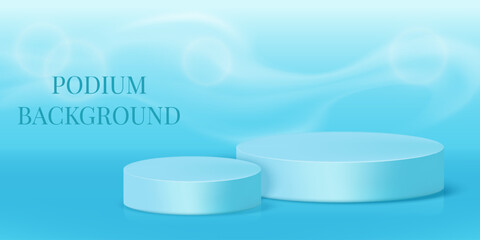 Podium product presentation with blue sky background.