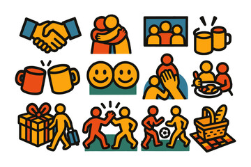 Colorful icons of social interaction and community activities