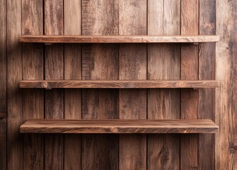 Rustic Wooden Shelves on Brown Plank Wall for Home Interior Decor