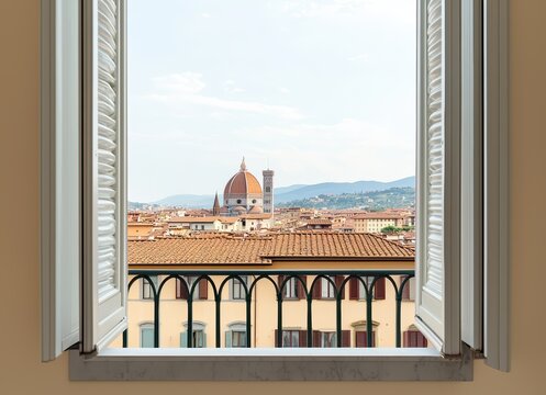 Scenic View from Window Overlooking Florence Skyline and Dome