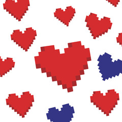 Pixel Heart Pattern Red and Blue 8-bit Hearts Background