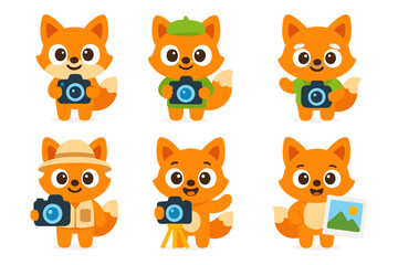 Cute cartoon fox photography theme with camera