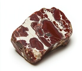 Polished Red and White Stone with Unique Patterns on White Background