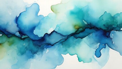 Obraz premium Abstract watercolor painting with flowing organic shapes in shades of blue and green