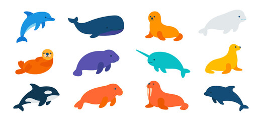 Colorful marine animals collection in flat design