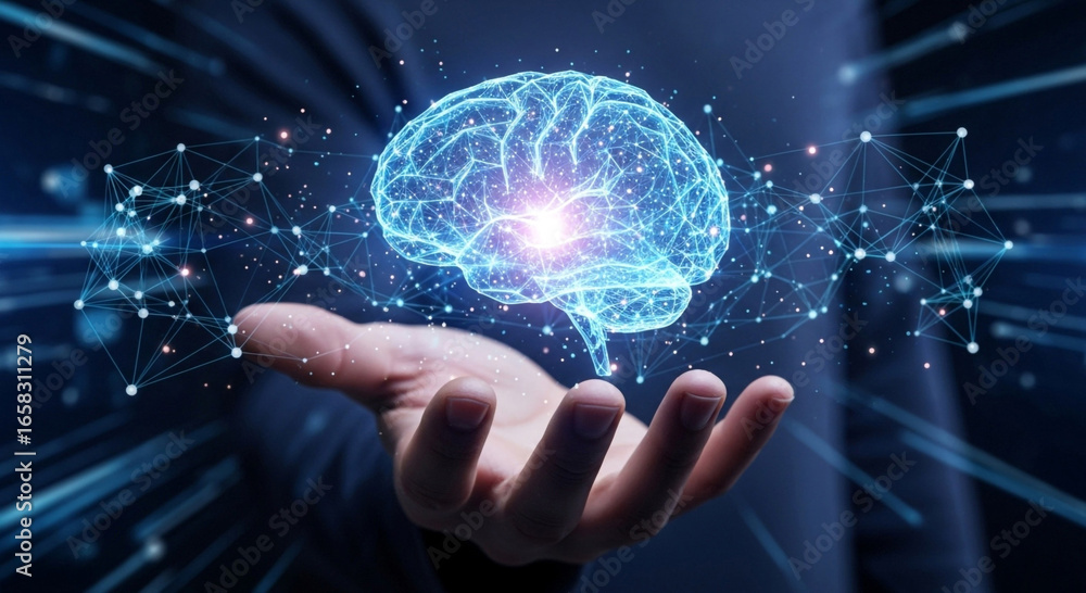 Poster artificial intelligence ai brain technology neural network machine learning deep learning concept