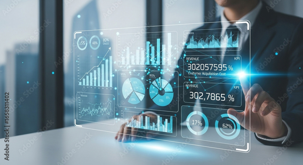 Poster business analytics financial dashboard data visualization kpi revenue growth charts and graphs analy