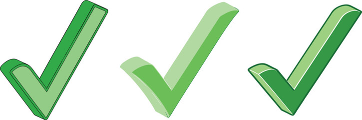 Green check marks isolated on transparent background