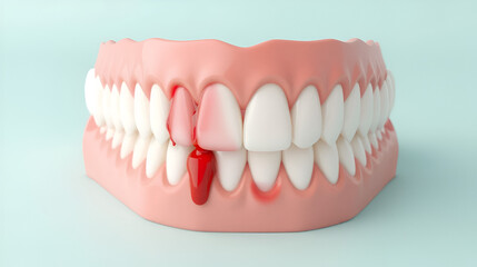 Obraz premium Bleeding gums and white teeth, gums disease or gingivitis concept. 3D rendering.