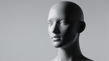 Realistic and elegant female mannequin head, studio shot.