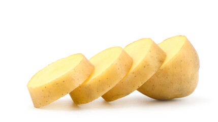 Fresh potato sliced isolated on white.