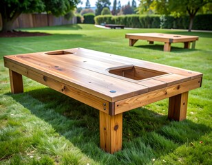 Wooden outdoor game table in grassy area