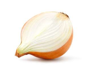 Fresh onion half cut isolated on white.