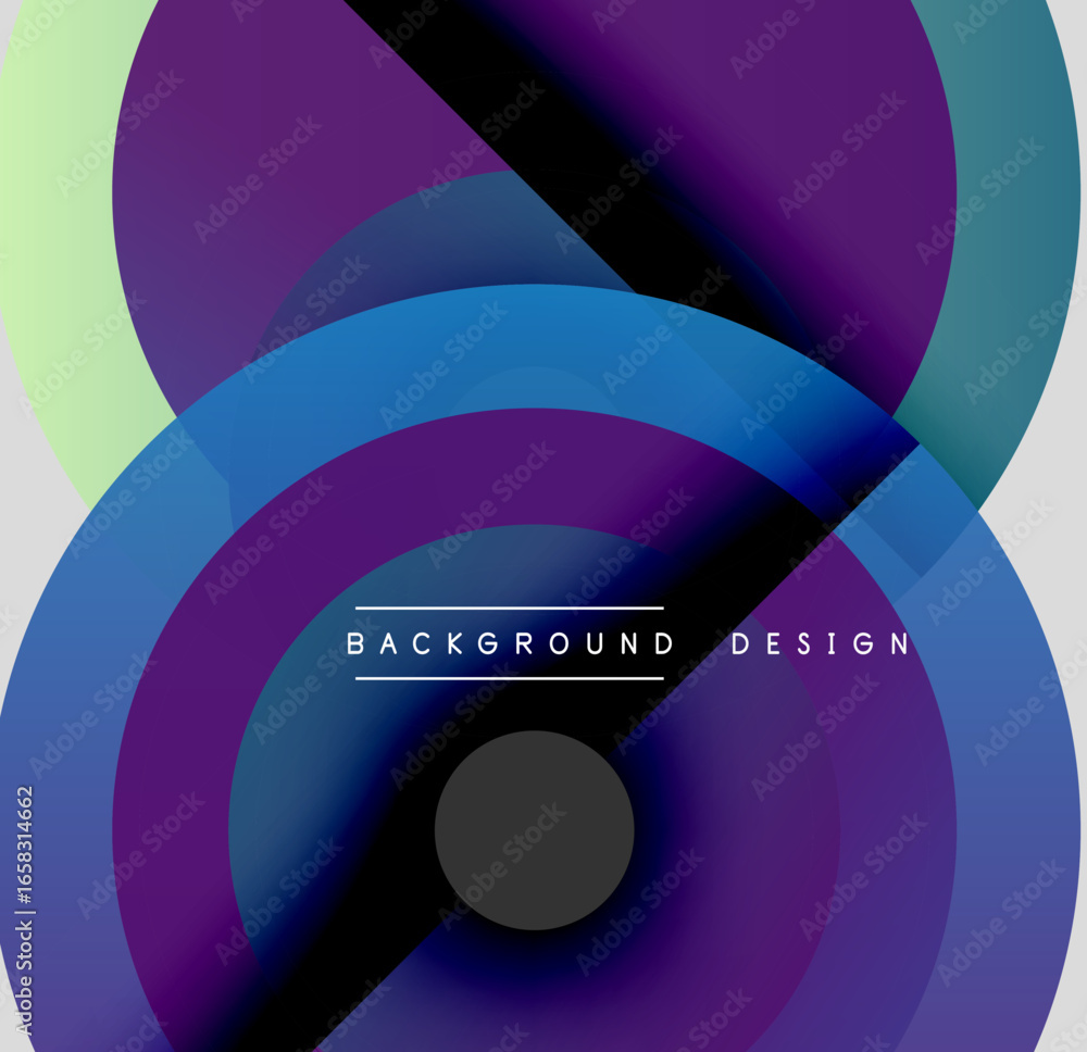Poster abstract circles overlap, creating vibrant color gradients. text reads background design. minimalist