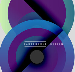 Abstract circles overlap, creating vibrant color gradients. Text reads background design. Minimalist aesthetic, modern visual impact.