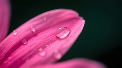 Close-up of a Pink Flower Petal with Dew Drops