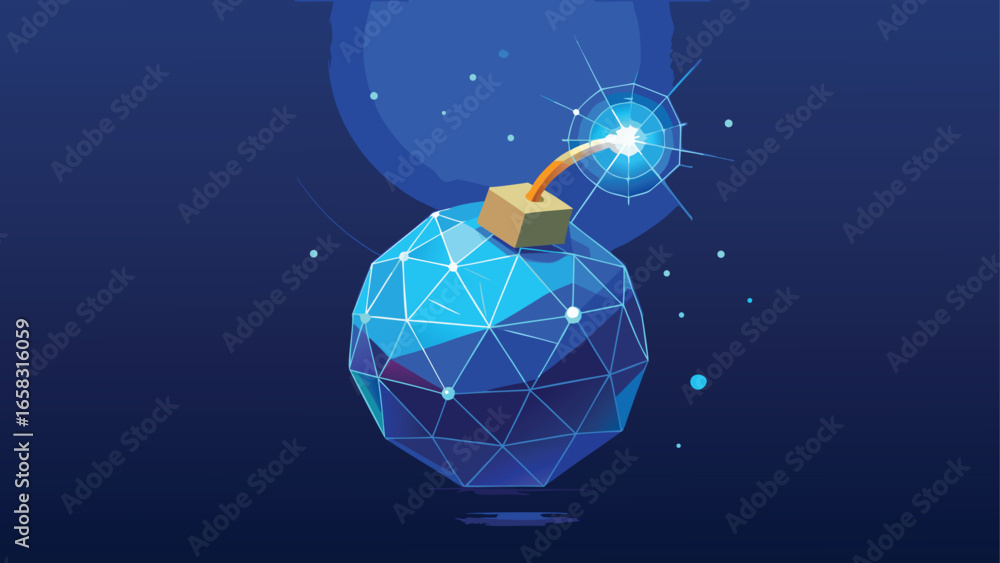 Poster a conceptual illustration of a bomb made from various technology components, symbolizing the fusion 
