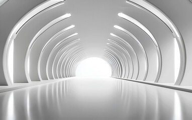 Naklejka premium Symmetrical White Tunnel Corridor with Modern Minimalist Style.