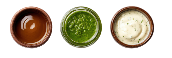 Three small bowls of different sauces (2)