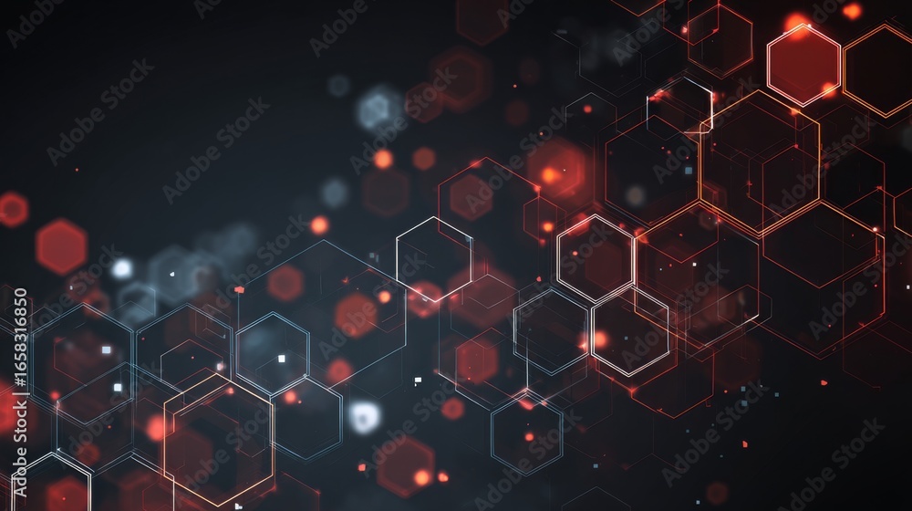 Poster futuristic digital geometric technology background with glowing abstract circuit elements, virtual n