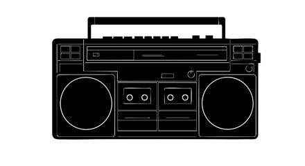 An illustrated black boombox against a clean backdrop.