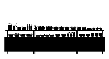 Obraz premium Silhouette of a buffet table with food items.