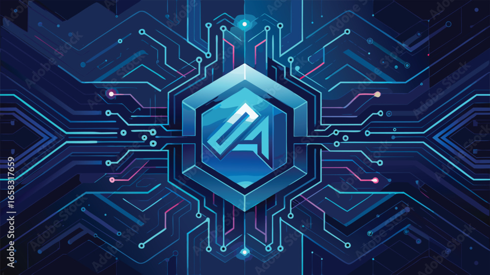Aufkleber abstract futuristic technology background featuring a prominent 4-digit number amidst digital patter
