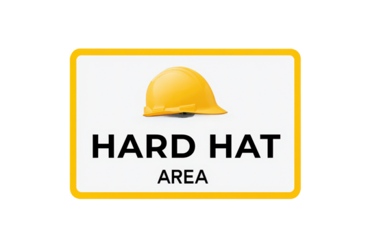 A safety sign indicating a designated "Hard Hat Area" featuring a yellow hard hat graphic.