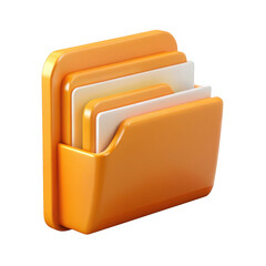 3d orange file holder isolated on transparent background
