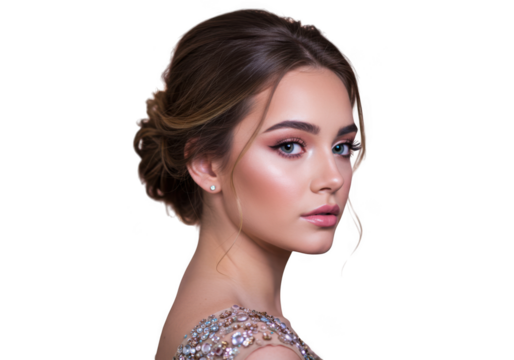 Young woman with elegant updo hairstyle isolated on transparent background